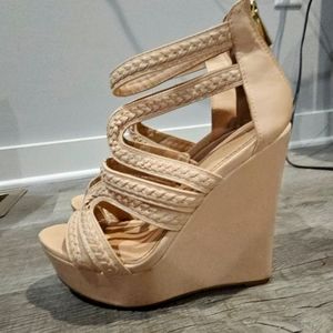 Woman's Size 7 tall Wedge Beige Sandals
